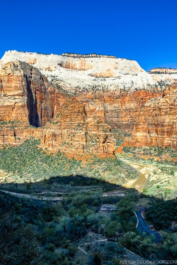 view of Zion Canyon from Hidden Canyon Trail - Zion National Park Travel Guide | justonecookbook.com