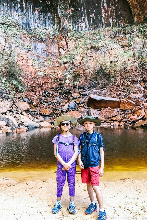children in front of Upper Emerald Pool - Zion National Park Travel Guide | justonecookbook.com
