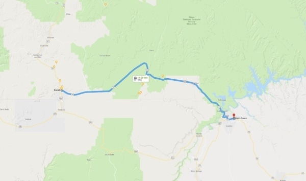 Google Maps van Kanab UT naar Page AZ