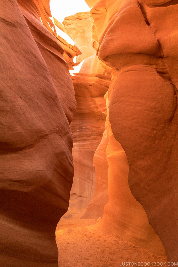 sand rock formation with sandy path - Lower Antelope Canyon Photo Tour | justonecookbook.com