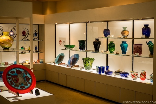 beautiful glass vases and plates in gift shop - Okinawa World | justonecookbook.com