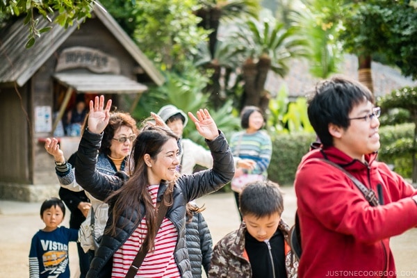 Nami dancing with folk music at Ryukyu Mura Okinawa | justonecookbook.com