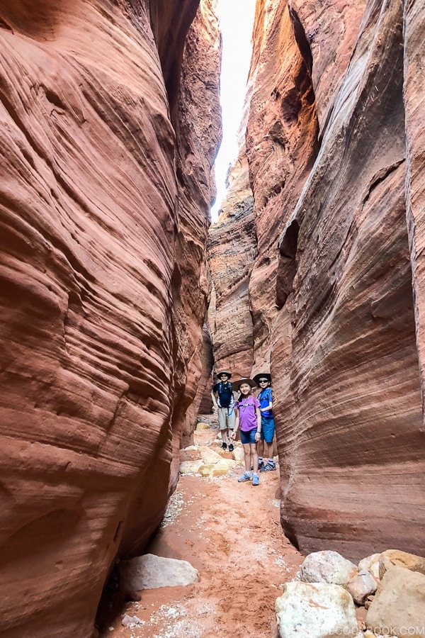 Just One Cookbook family inside slot canyon Wire Pass Trail | justonecookbook.com