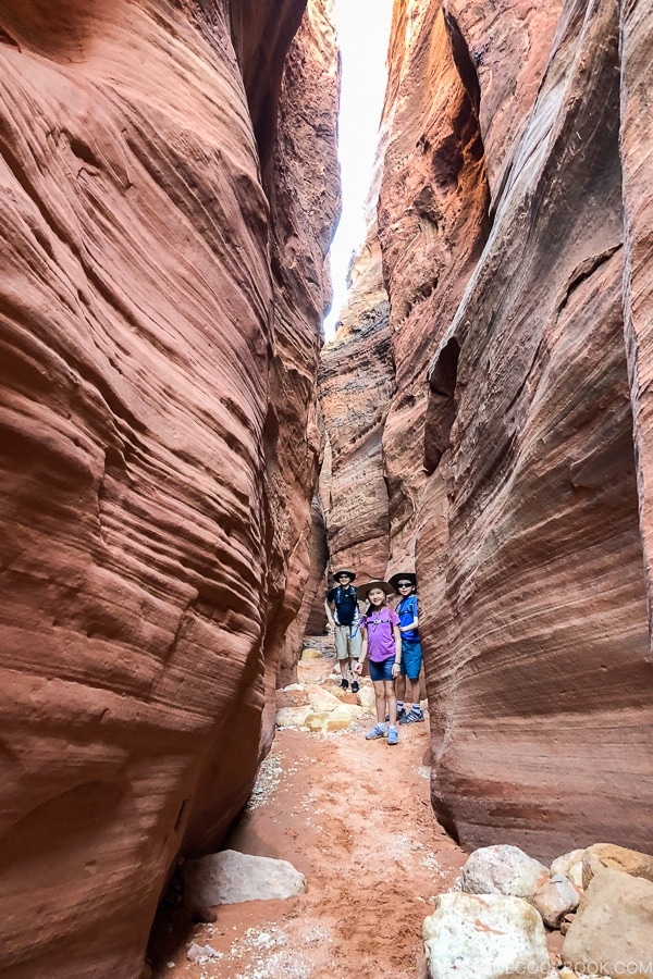 Just One Cookbook family inside slot canyon Wire Pass Trail | justonecookbook.com