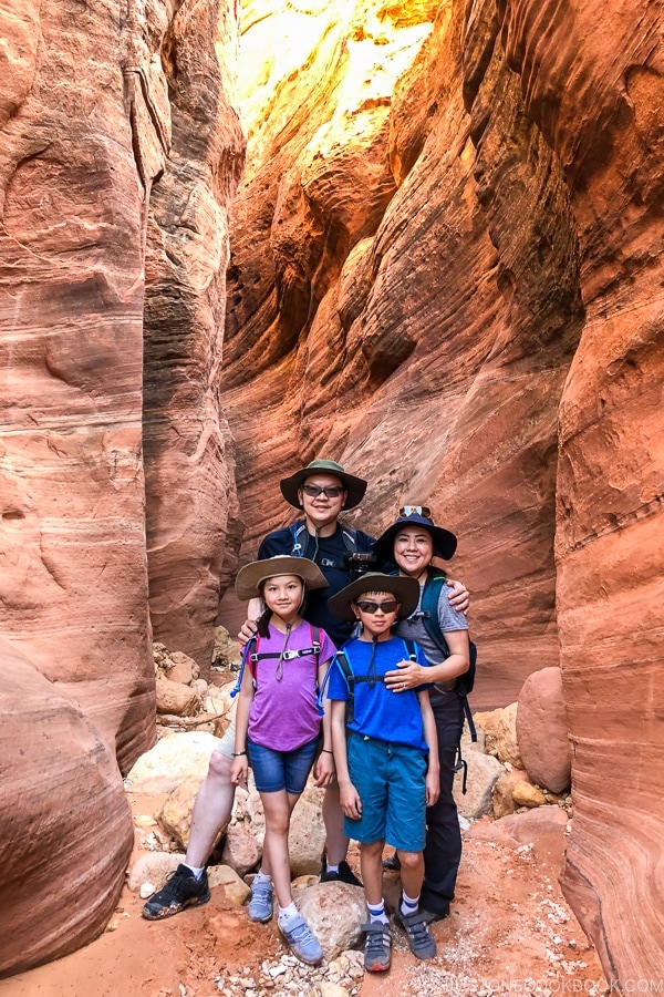 Just One Cookbook family inside slot canyon Wire Pass Trail | justonecookbook.com