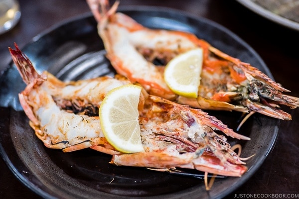 grilled shrimp at First Makishi Public Market - Okinawa Travel Guide | justonecookbook.com
