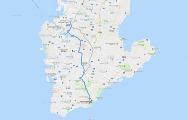 Google Maps Naha City to Okinawa Prefectural Peace Memorial Park