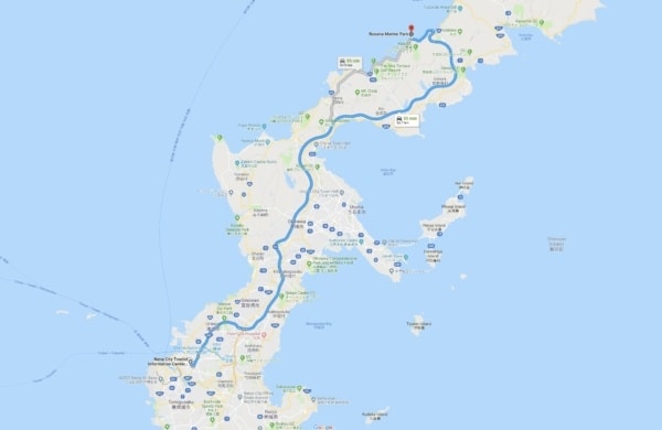 Google Maps from Naha City to Busena Marine Park