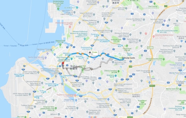 Google Maps Naha to Shuri Castle