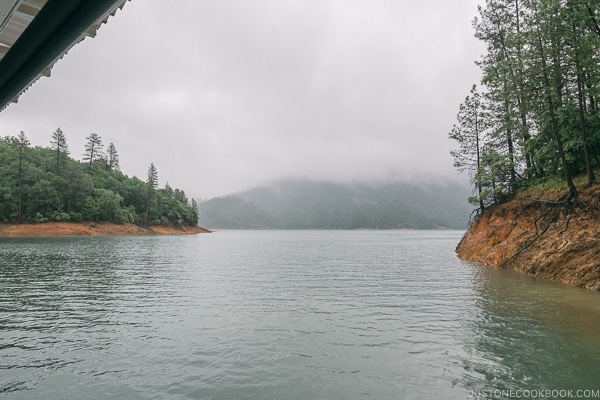 looking at Shasta Lake from ferry - Lake Shasta Caverns Travel Guide | justonecookbook.com