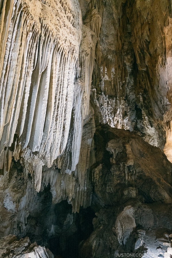 stalactites formation inside cave - Lake Shasta Caverns Travel Guide | justonecookbook.com