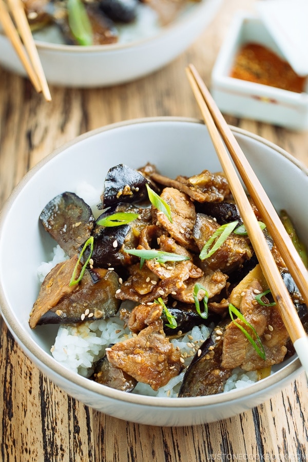 Miso Pork and Eggplant Stir Fry over steam rice.
