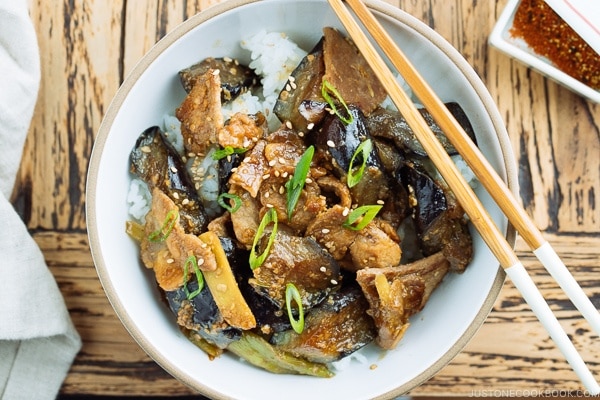 Miso Pork and Eggplant Stir Fry over steam rice.