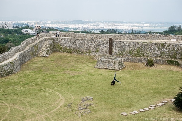 view of the outer wall and garden from a high vantage point at Nakagusuku Castle - Okinawa Travel Guide | justonecookbook.com