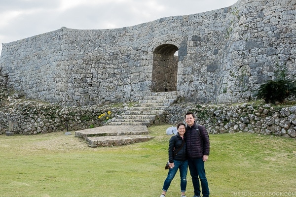 Nami and Mr. JOC on the ground of Nakagusuku Castle - Okinawa Travel Guide | justonecookbook.com