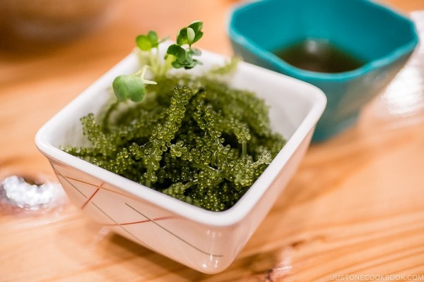umibudo seaweed salad 海ぶどうと海草のサラダ Okinawa Travel Guide | justonecookbook.com
