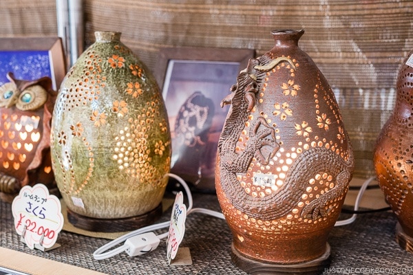decorative lamps for sale at Yomitan Pottery Village - Okinawa Travel Guide | justonecookbook.com