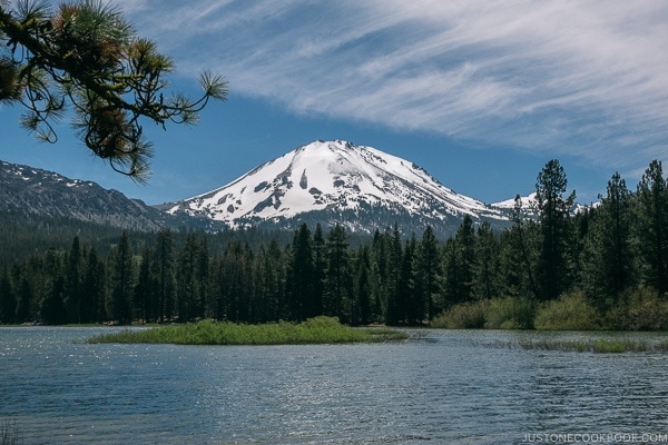 A lake and Lassen Volcanic National Park prospect peak in the background