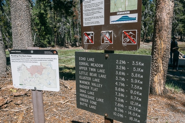 Trail sign at Summit Lake - Lassen Volcanic National Park Travel Guide | justonecookbook.com