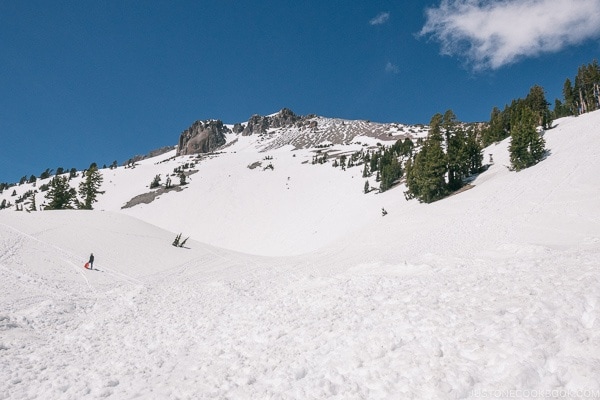 snow at Lassen Peak Trailhead - Lassen Volcanic National Park Travel Guide | justonecookbook.com