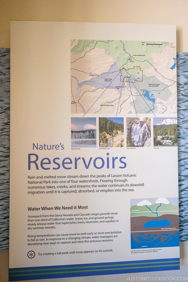 Nature's Reservoirs exhibit at Kohm Yah-mah-nee Visitor Center - Lassen Volcanic National Park Travel Guide | justonecookbook.com