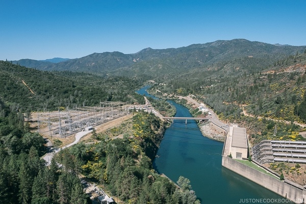 Looking downstream from Shasta Dam - Redding California Travel Guide | justonecookbook.com