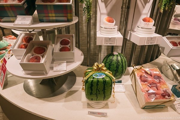 square watermelon at Shinjuku Isetan Food Floor - Shinjuku Travel Guide | justonecookbook.com