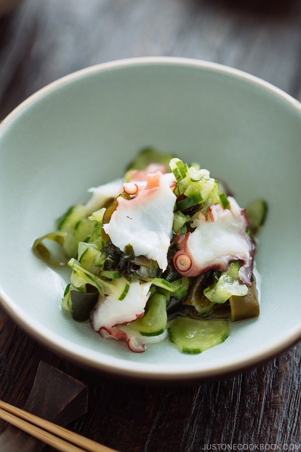 Sunomono (Japanese Cucumber Salad) 4 ways (classic, octopus, baby anchovies, or crab).
