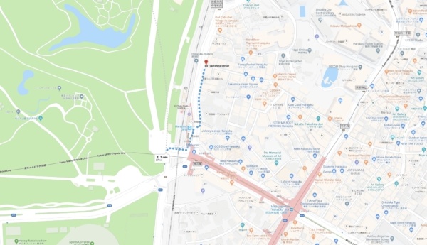 Google Maps Meiji Jingu to Harajuku