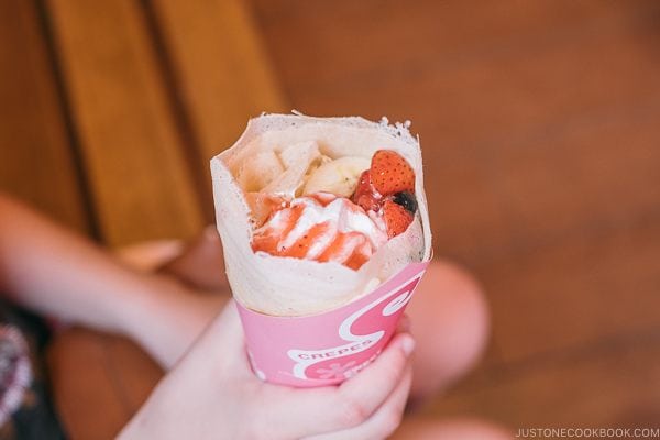 strawberry crepe from sweet box crepe - Harajuku Travel Guide | www.justonecookbook.com