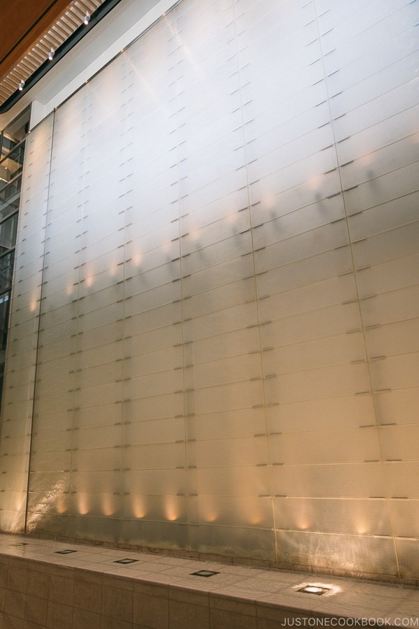 water flowing down a beautiful reflective wall at Tokyo Midtown - Tokyo Roppongi Travel Guide | www.justonecookbook.com