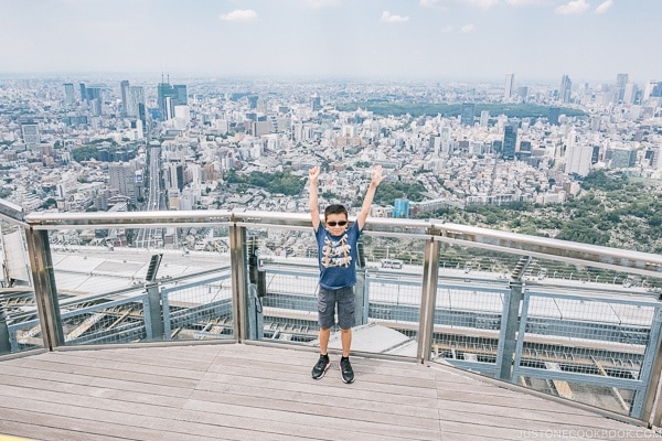 Just One Cookbook children posing from the Skydeck at Roppongi Hills Mori Tower - Tokyo Roppongi Travel Guide | www.justonecookbook.com
