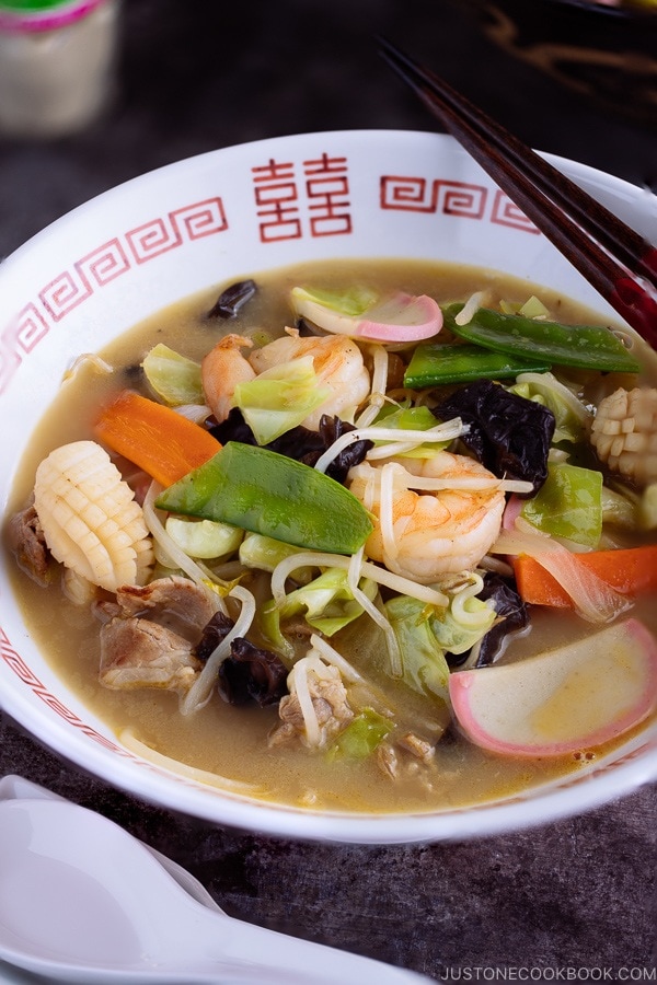 Nagasaki Champon served in a ramen bowl.