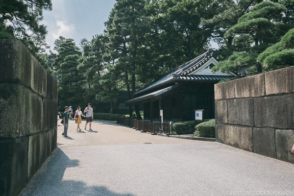 walkway between 2 stone walls inside the garden - The East Gardens of the Imperial Palace Guide | www.justonecookbook.com