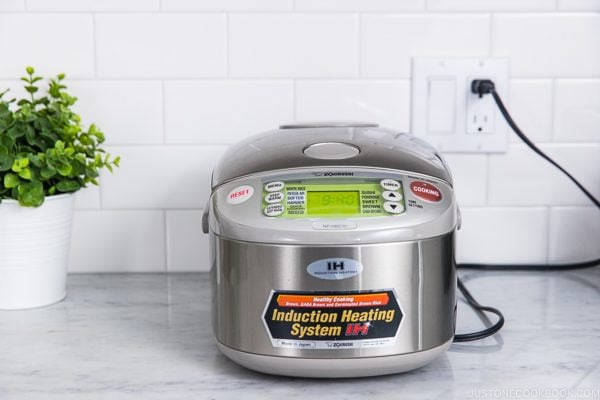 Japanese rice cooker on the counter.