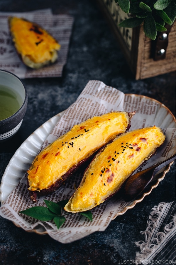 Creamy and silky Japanese sweet potato puree encased in the sweet potato shell baked to perfection.