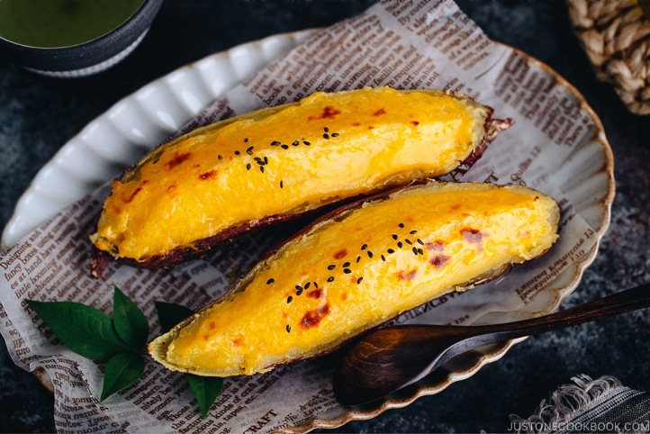 Creamy and silky Japanese sweet potato puree encased in the sweet potato shell baked to perfection.