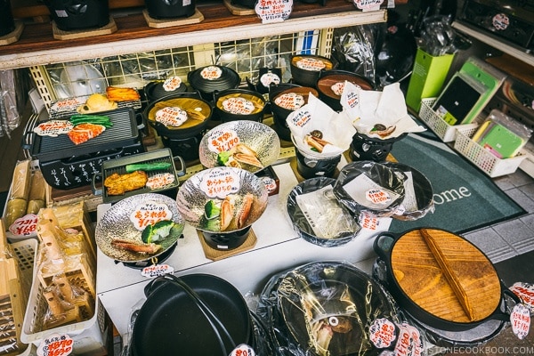 different grills and hot pot pans at restaurant supply store - Tokyo Kappabashi Guide | www.justonecookbook.com