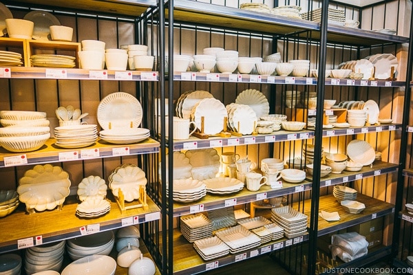 white dishes and kitchenware on display - Tokyo Kappabashi Guide | www.justonecookbook.com