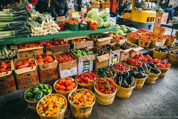 produce stand at Marche Jean-Talon - Montreal Travel Guide | www.justonecookbook.com