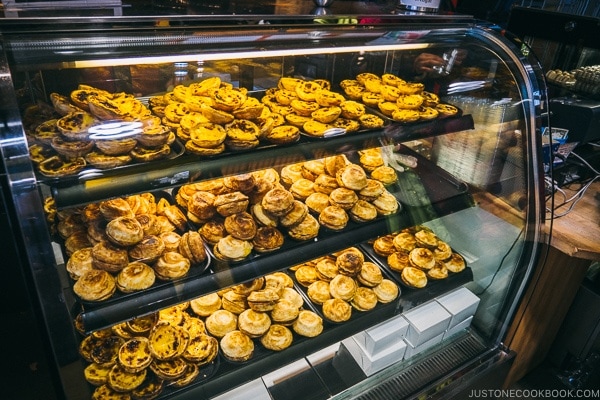 macaron and egg tart stand at Marche Jean-Talon - Montreal Travel Guide | www.justonecookbook.com