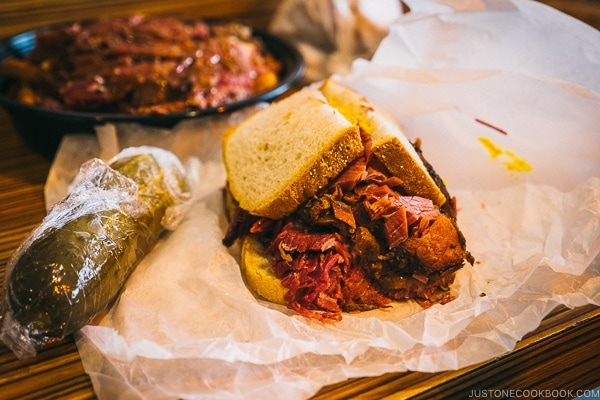 smoked meat sandwich at Schwartz's Deli - Montreal Travel Guide | www.justonecookbook.com