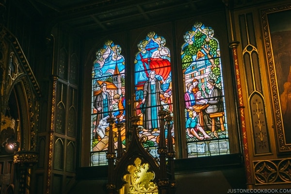 stained glass window at Notre-Dame Basilica of Montreal - Montreal Travel Guide | www.justonecookbook.com