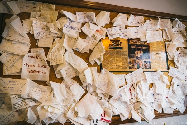 napkin board at Schwartz's Deli - Montreal Travel Guide | www.justonecookbook.com