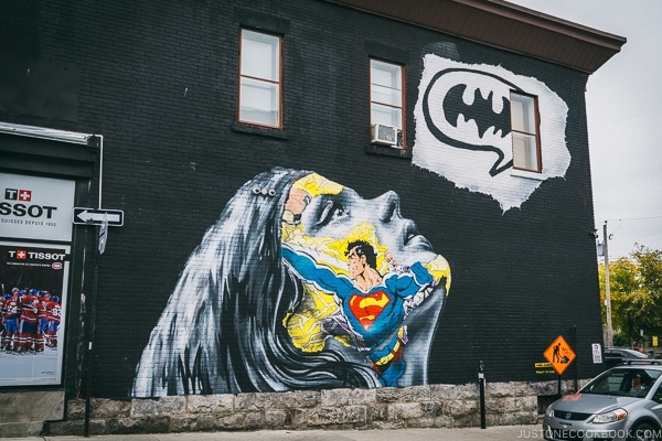 Super hero painted on a building wall - Montreal Travel Guide | www.justonecookbook.com