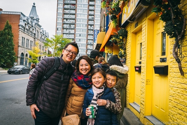 Just One Cookbook family outside La Banquise - Montreal Travel Guide | www.justonecookbook.com