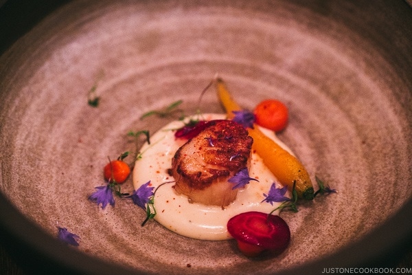 scallop dish at Chasse-Galerie - Montreal Travel Guide | www.justonecookbook.com