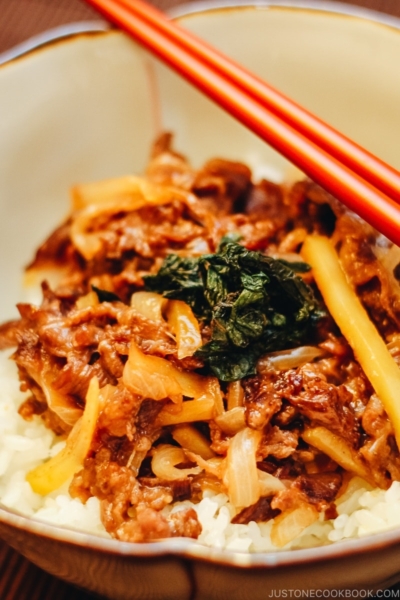 Beef Donburi with Shiso Garlic Soy Sauce | www.justonecookbook.com