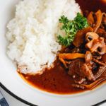 Hayashi Rice (Hashed Beef) served over rice.