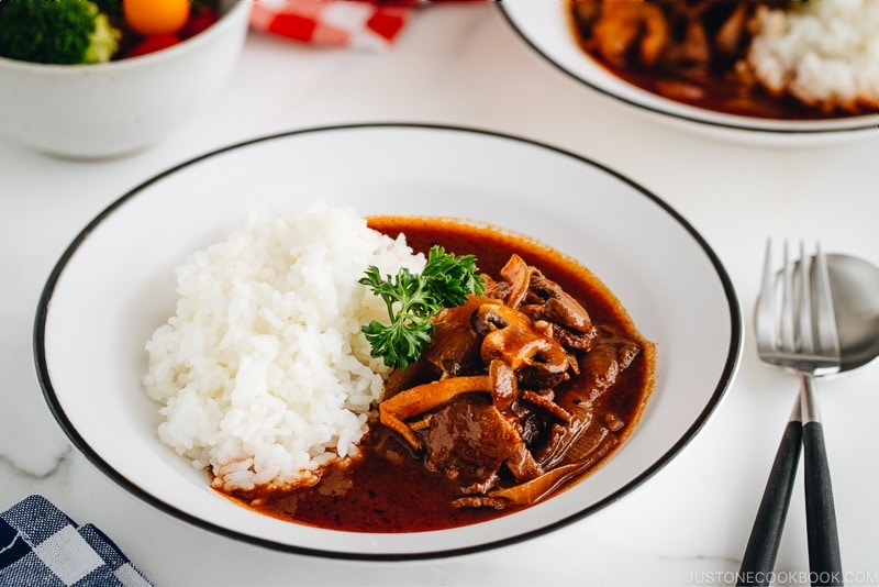 Hayashi Rice (Hashed Beef) served over rice.